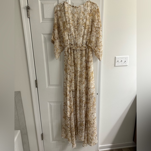 Baltic Born Kia Kimono wedding guest dress in Tan Floral - Picture 2 of 5